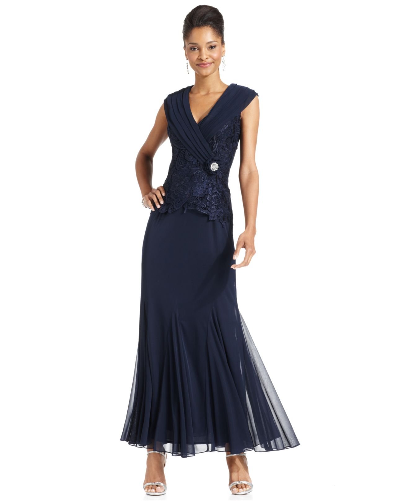 Lyst - Patra Petite Cap-Sleeve Lace Gown in Blue