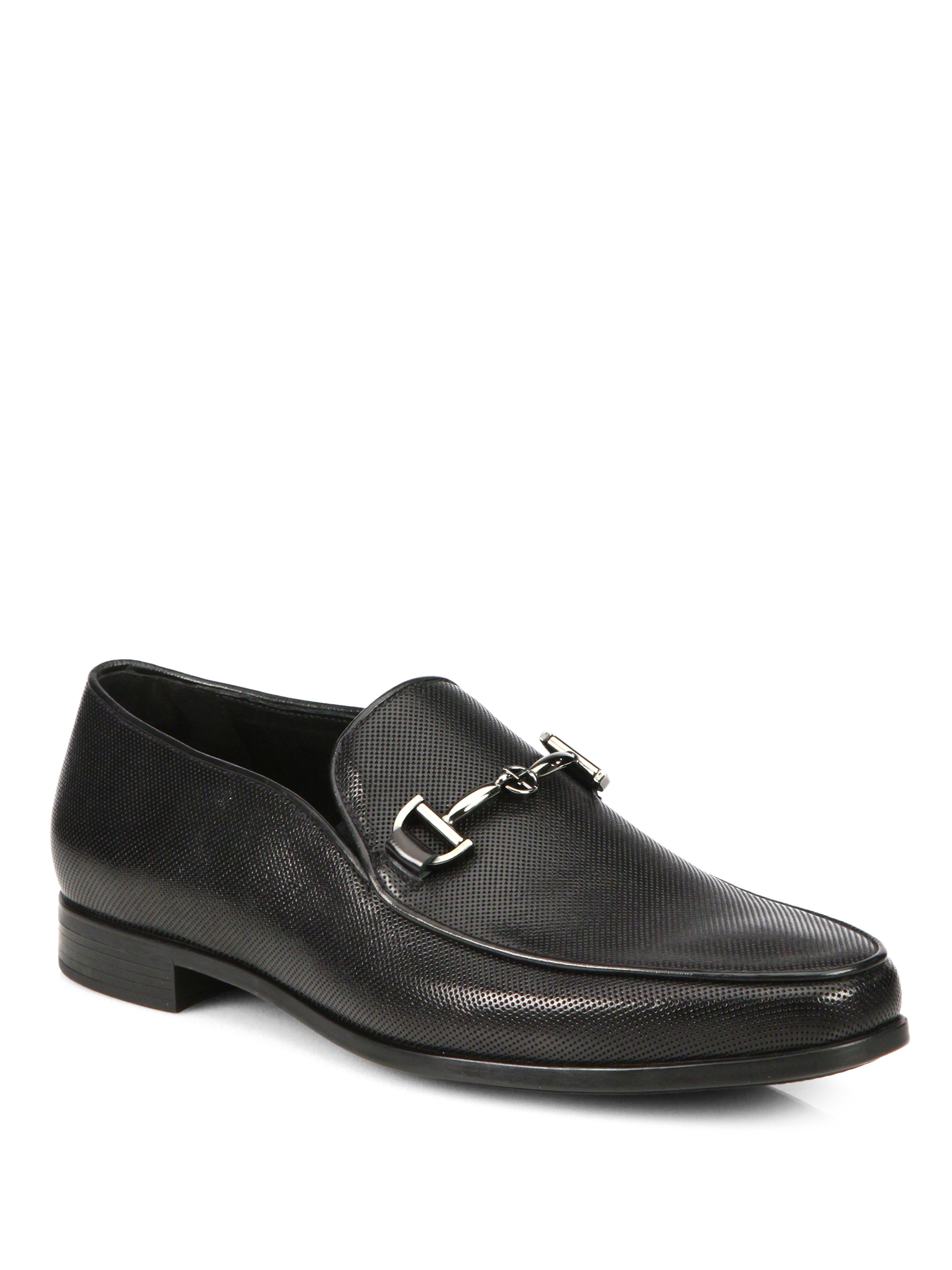 Lyst - Giorgio Armani Textured Leather Loafers in Black for Men