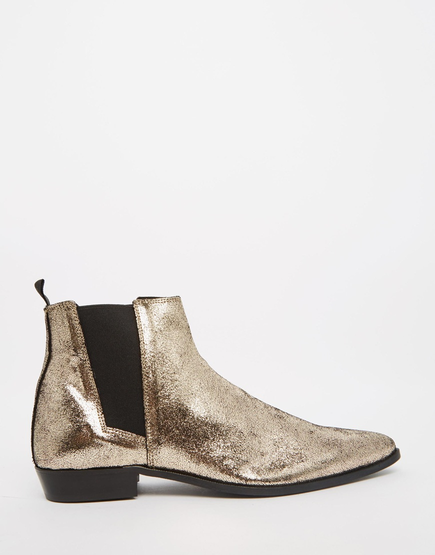 ASOS Leather Chelsea Boots In Metallic Gold for Men - Lyst