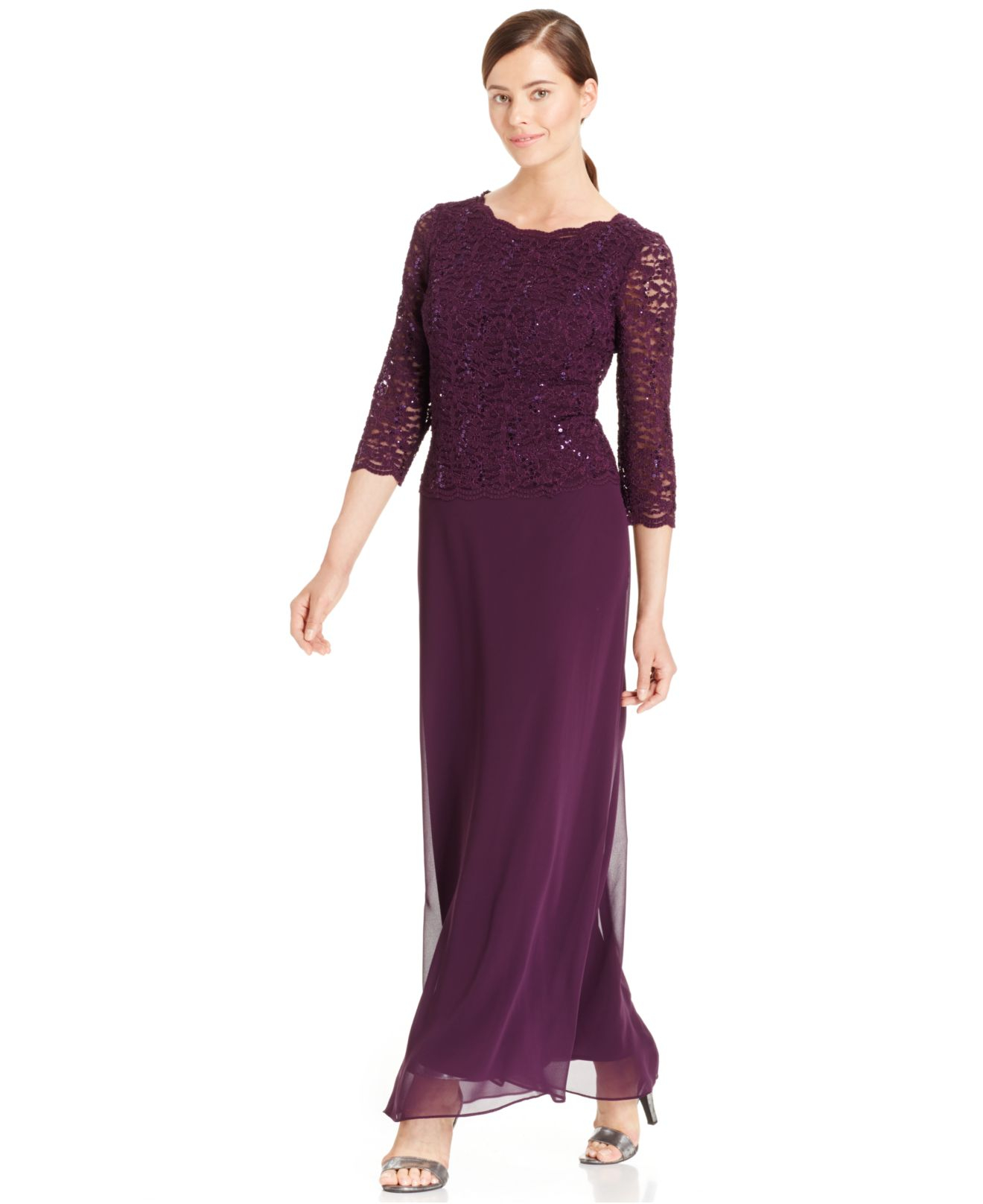 Alex evenings Sequin Lace & Chiffon Gown in Purple | Lyst