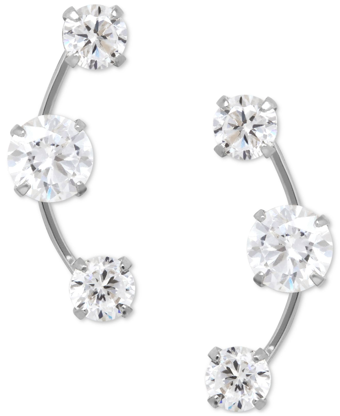 Macy's Cubic Zirconia 3stone Ear Climber Earrings In 14k Yellow, White