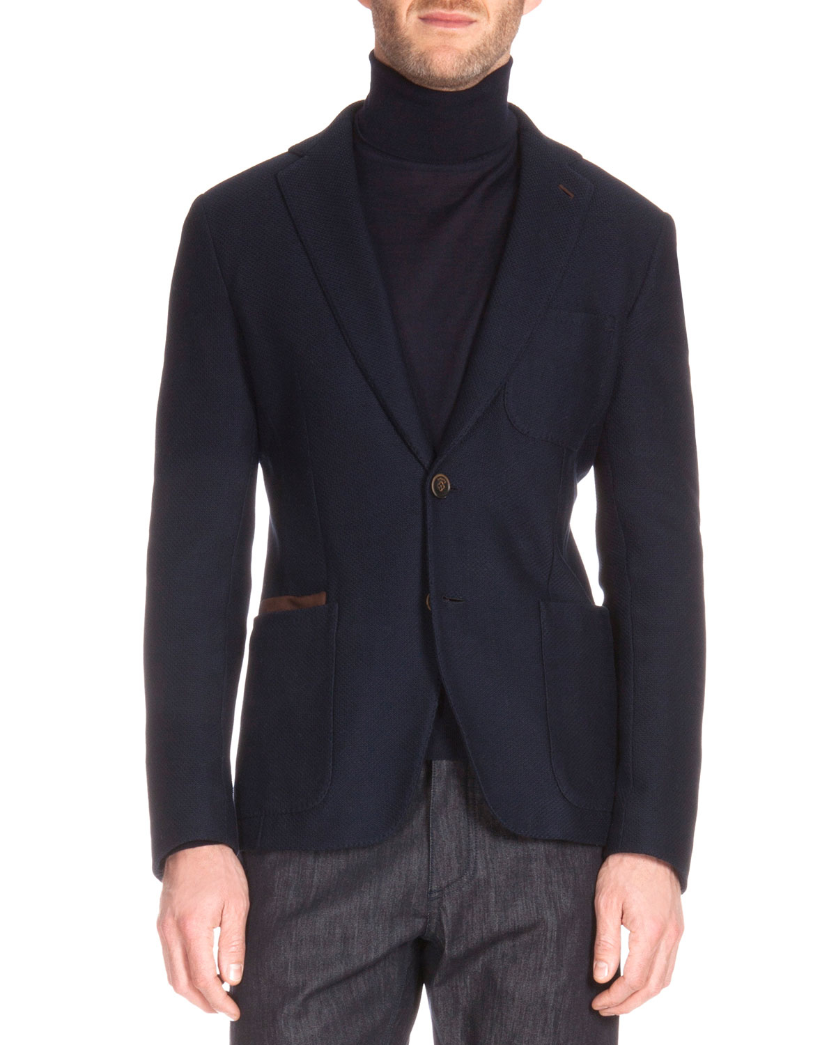Berluti Knit Blazer With Leather Trim in Blue for Men (NAVY) | Lyst