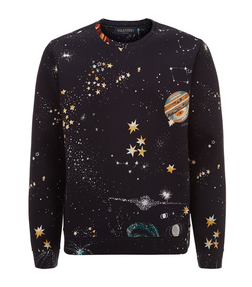Valentino Neoprene Outer Space Sweater in Black for Men | Lyst
