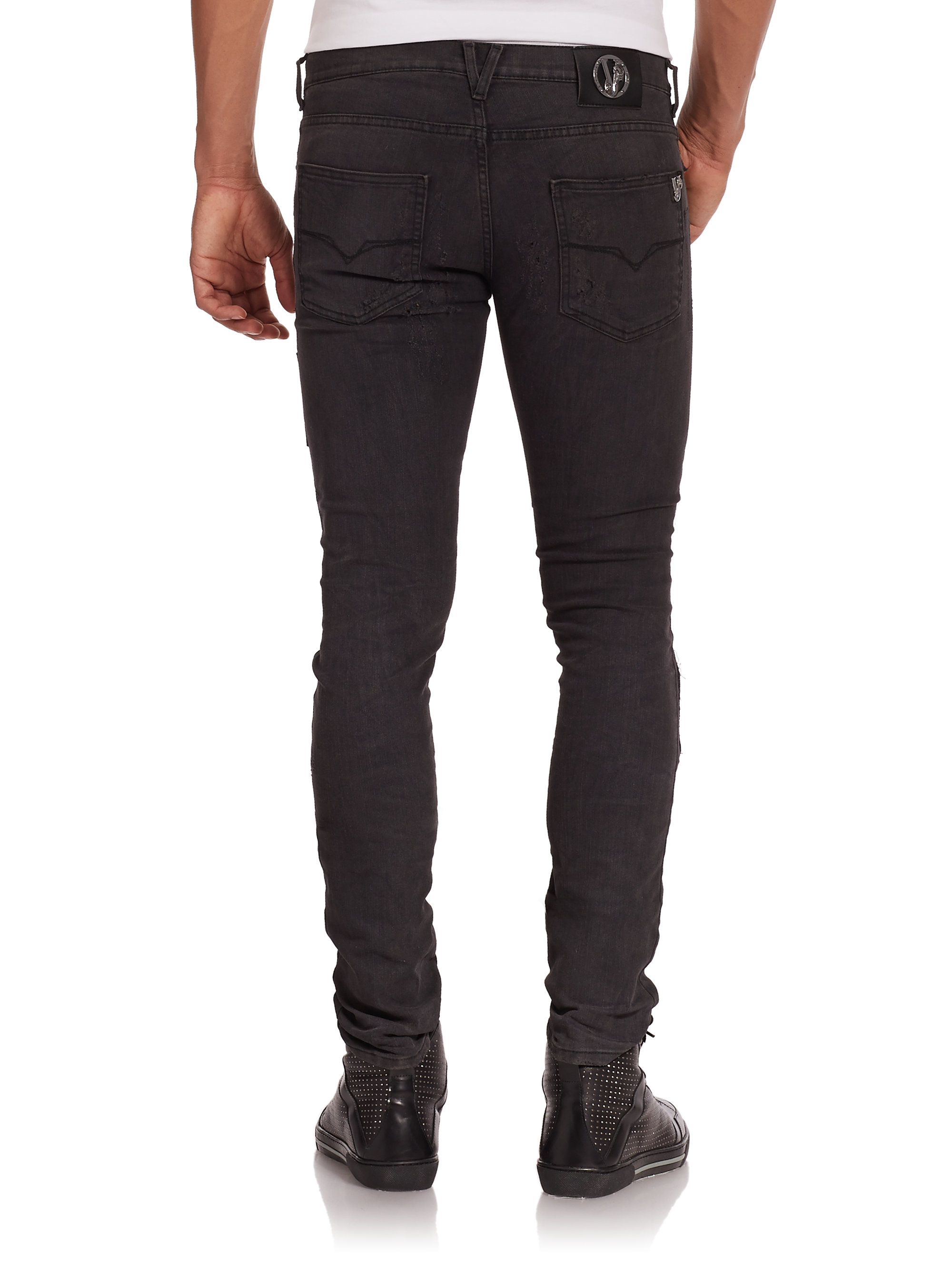 Versace Jeans Distressed Skinny Jeans in Black for Men - Lyst