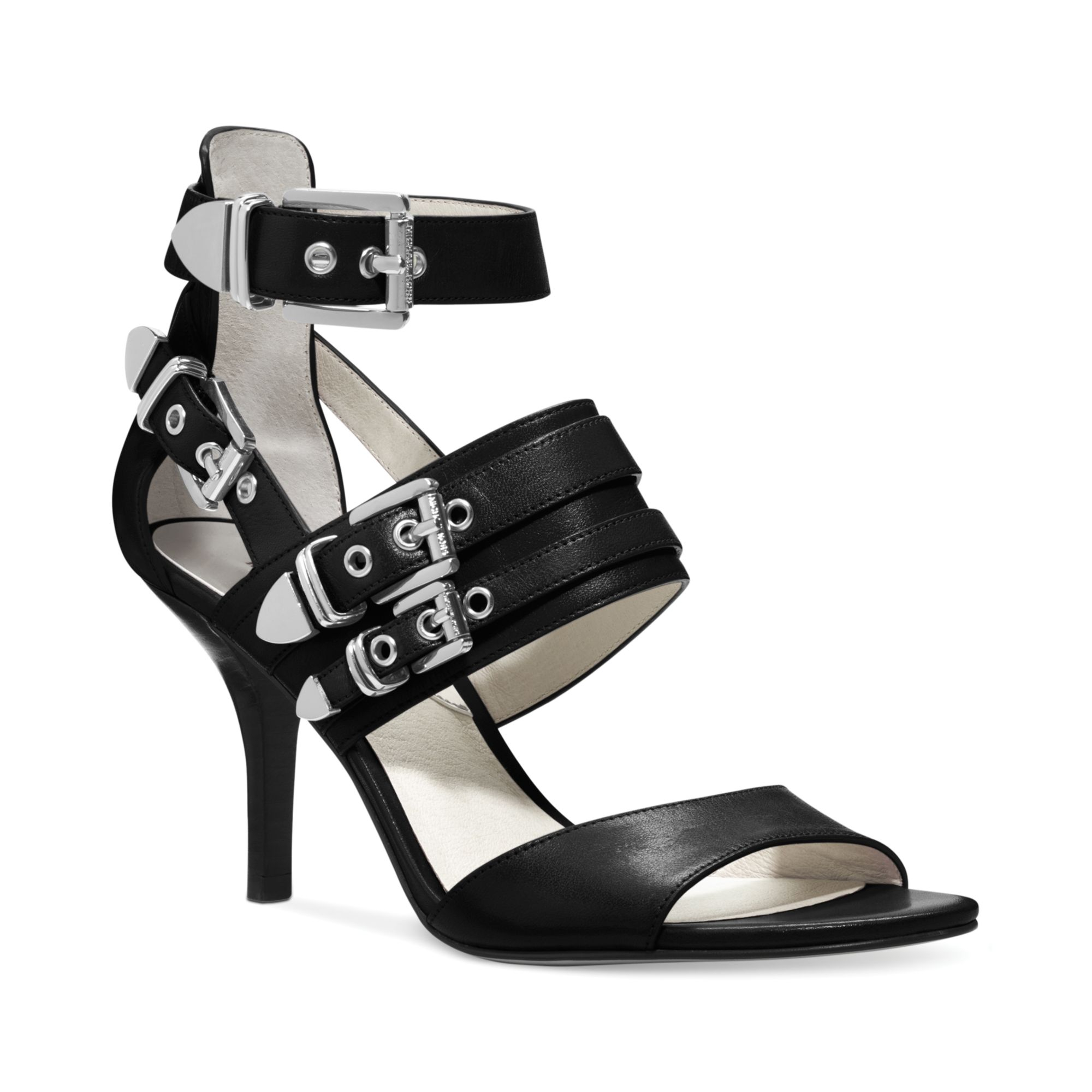 Michael kors Michael Cassie Mid Heel Sandals in Black | Lyst