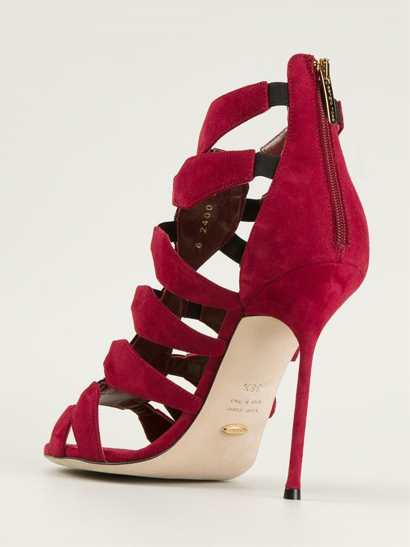 Sergio rossi Embellished High Heel Sandals in Red | Lyst