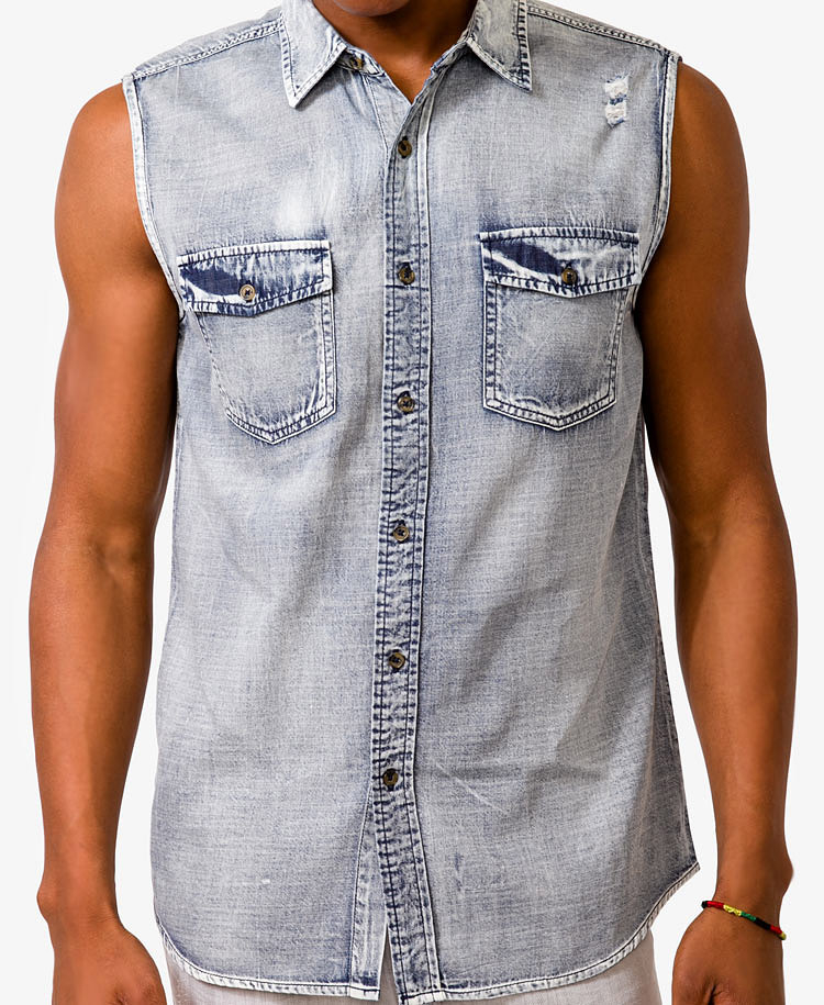 Forever 21 Sleeveless Denim Shirt  in Blue for Men Lyst