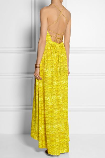 Tibi Printed Crepe Maxi Dress in Yellow | Lyst