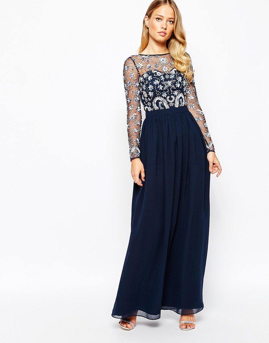 Lyst - Frock And Frill Heavily Embellished Maxi Dress With Long Sleeves ...