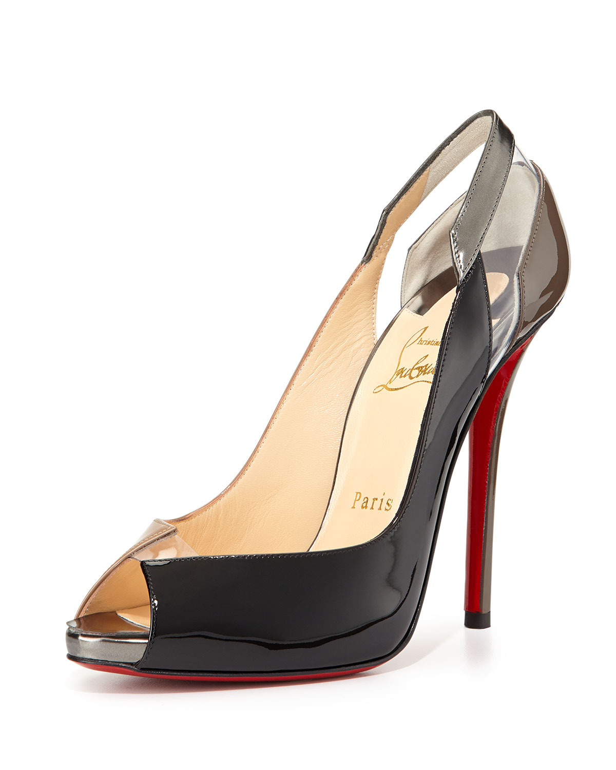 christian louboutin wedges Brown patent leather peep toes ...