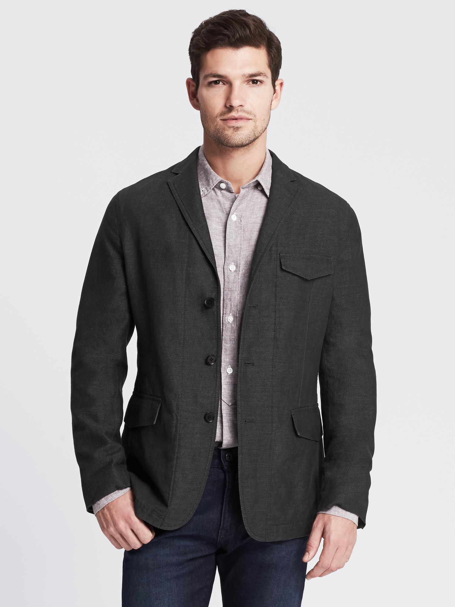 Banana republic Tailored-fit Charcoal Linen/cotton Blazer in Gray for ...