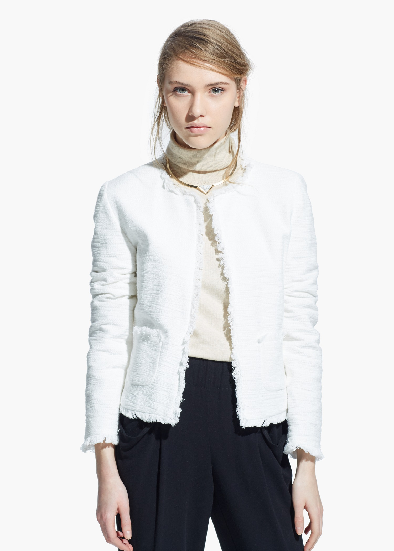 Lyst Mango Frayed Hem Jacket in White