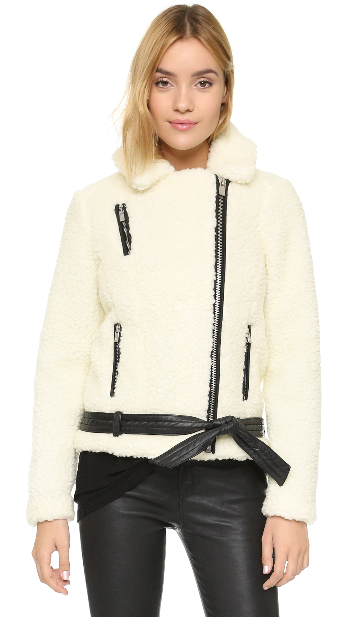 Scotch & soda Teddy Biker Jacket in Natural Lyst