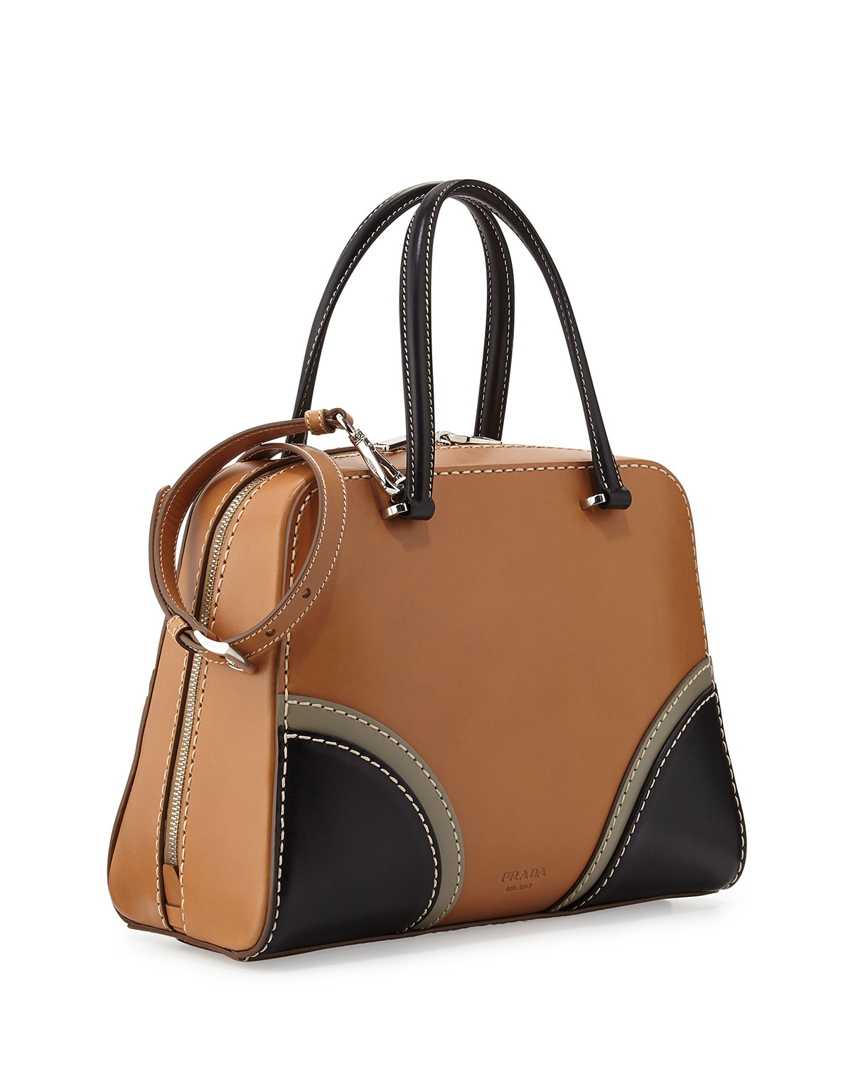 Prada Vachetta Satchel Bag in Beige (NATURAL/BLACK) | Lyst  