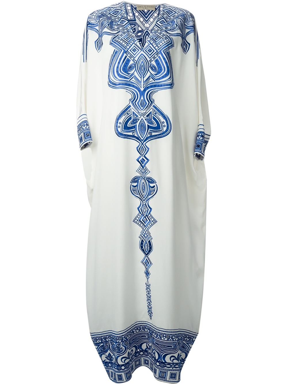 Emilio pucci Embroidered Silk Kaftan Dress in White | Lyst
