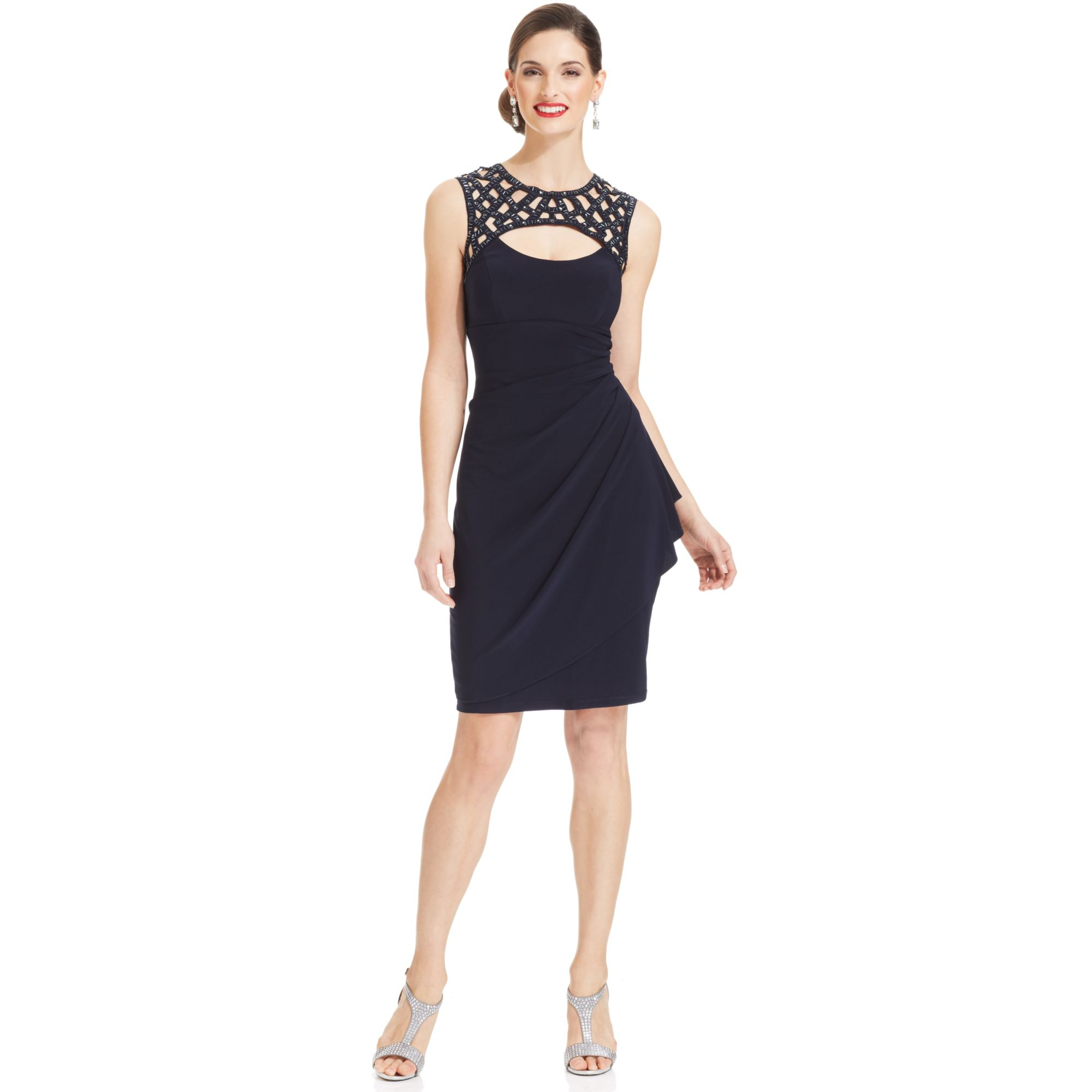 Lyst Xscape Sleeveless Lasercut Embellished Dress in Blue