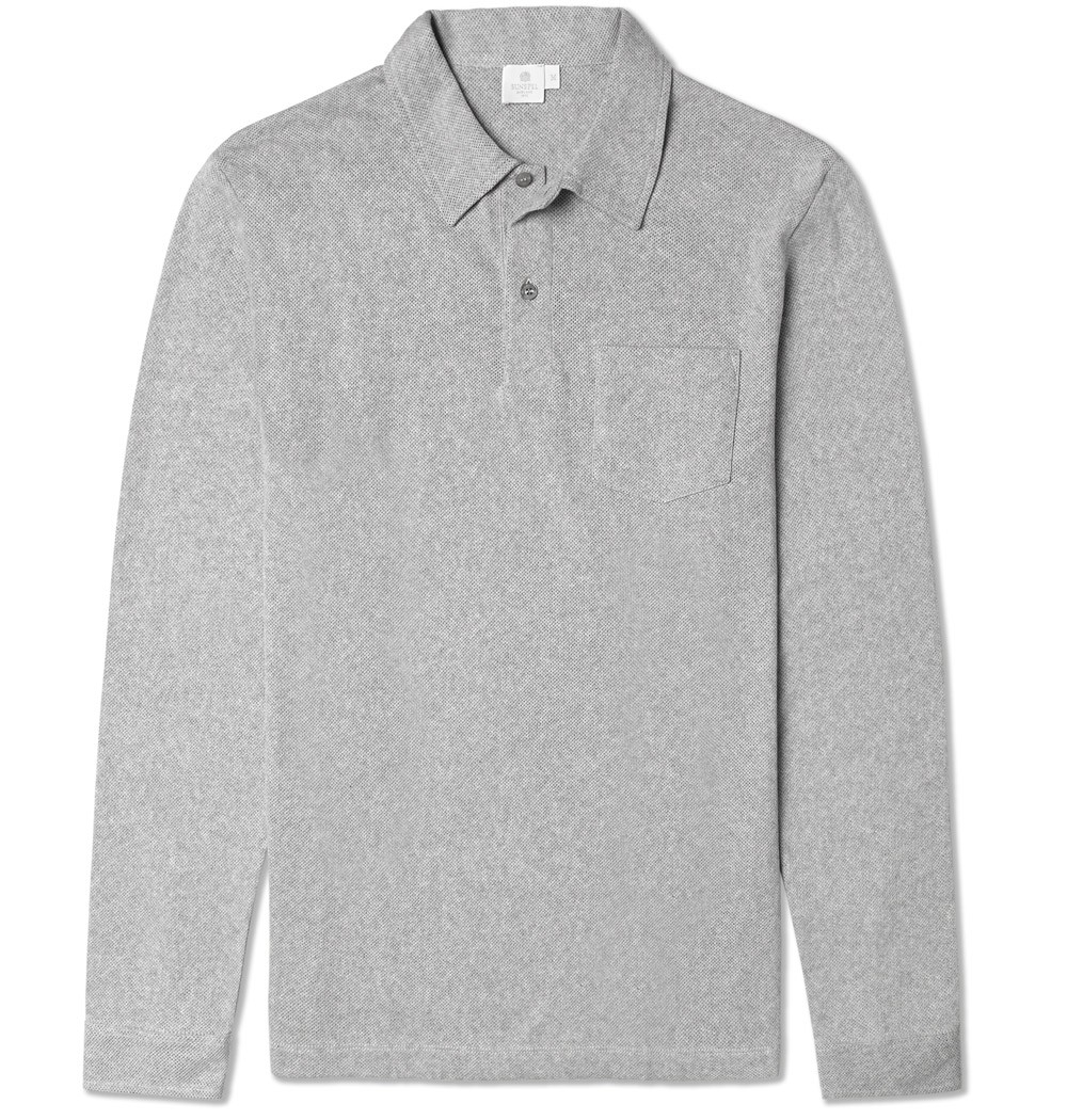 Sunspel Long Sleeve Riviera Polo Shirt in Gray for Men (Grey Melange ...