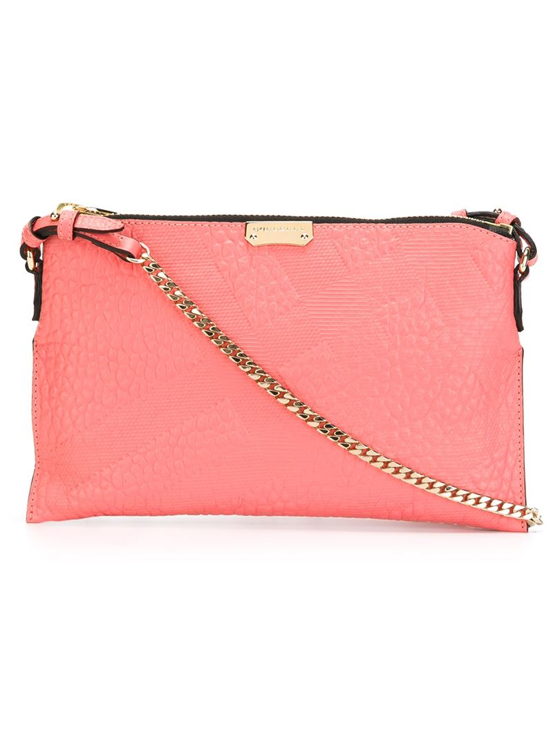 Lyst - Burberry Embossed Check Crossbody Bag in Pink