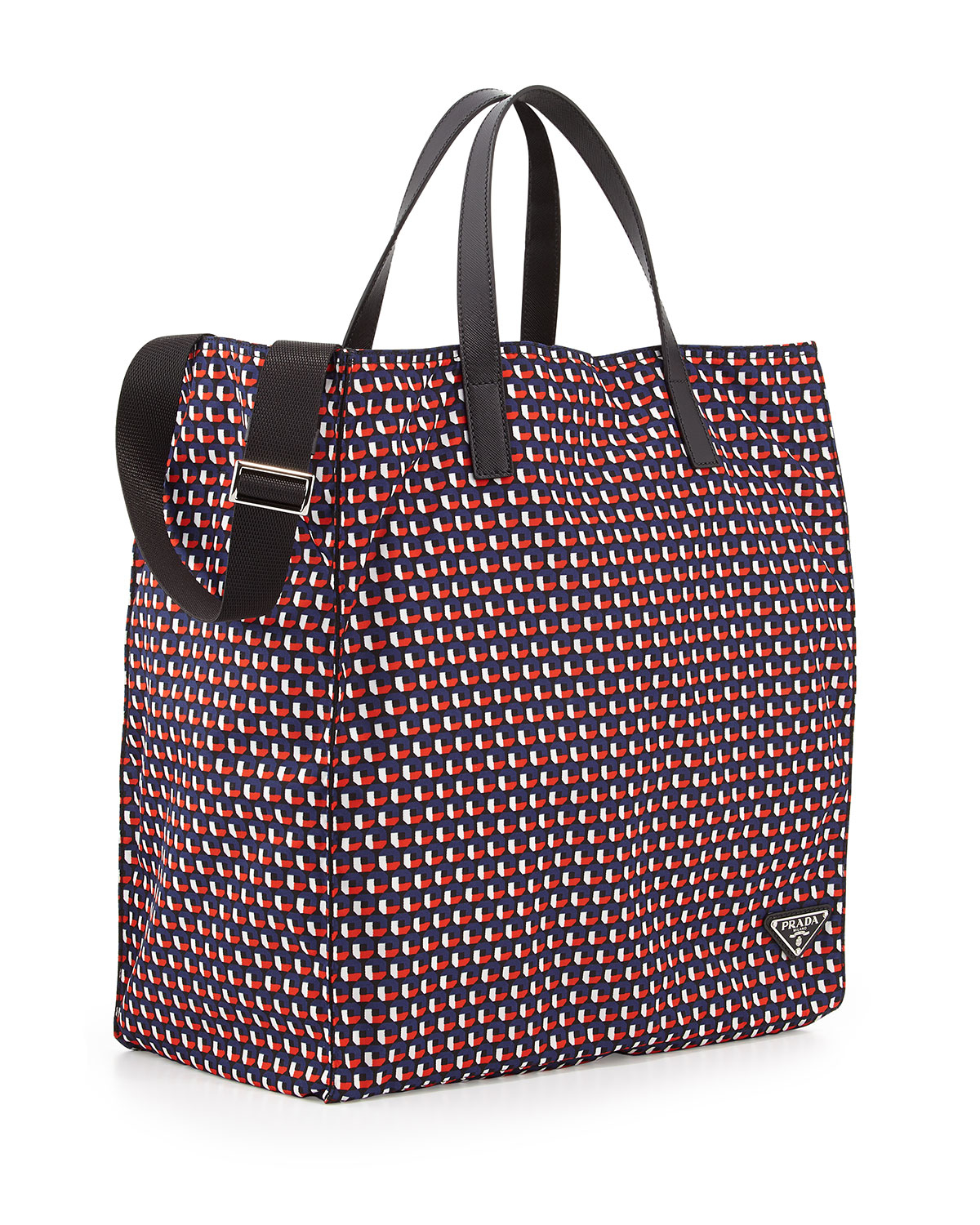 Prada Men's Octagon-print Nylon Tote Bag in Red | Lyst