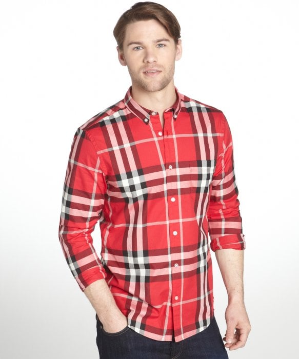Lyst - Burberry Brit Military Red Plaid Cotton Niall Button Down Long ...