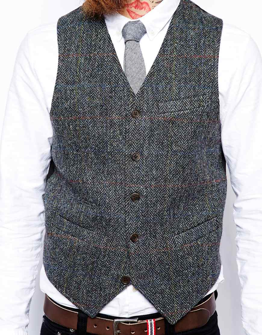 Lyst - Asos Slim Fit Waistcoat In Harris Tweed in Gray for Men