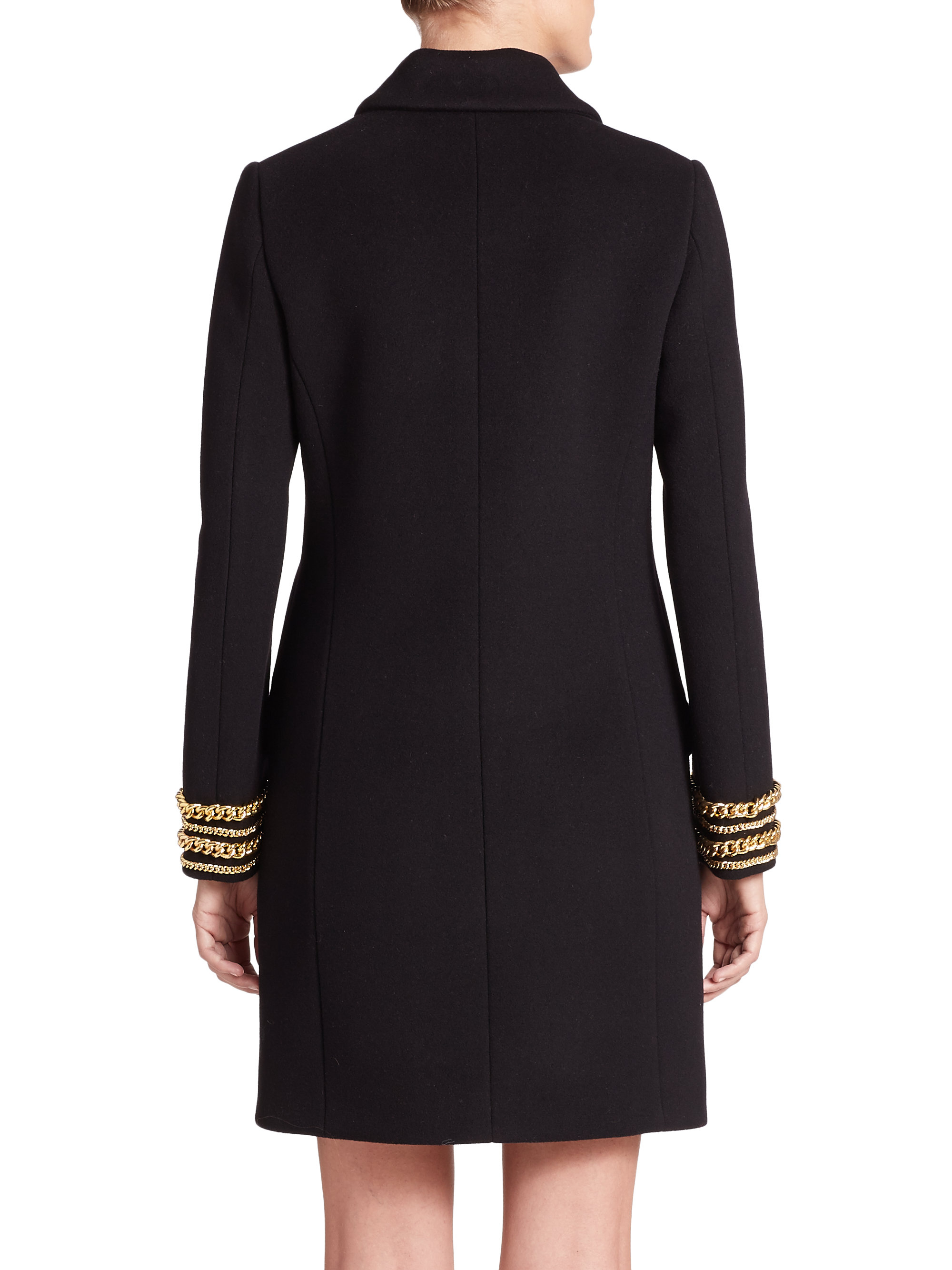 Lyst - Boutique Moschino Chain-trim Wool & Cashmere Coat in Black