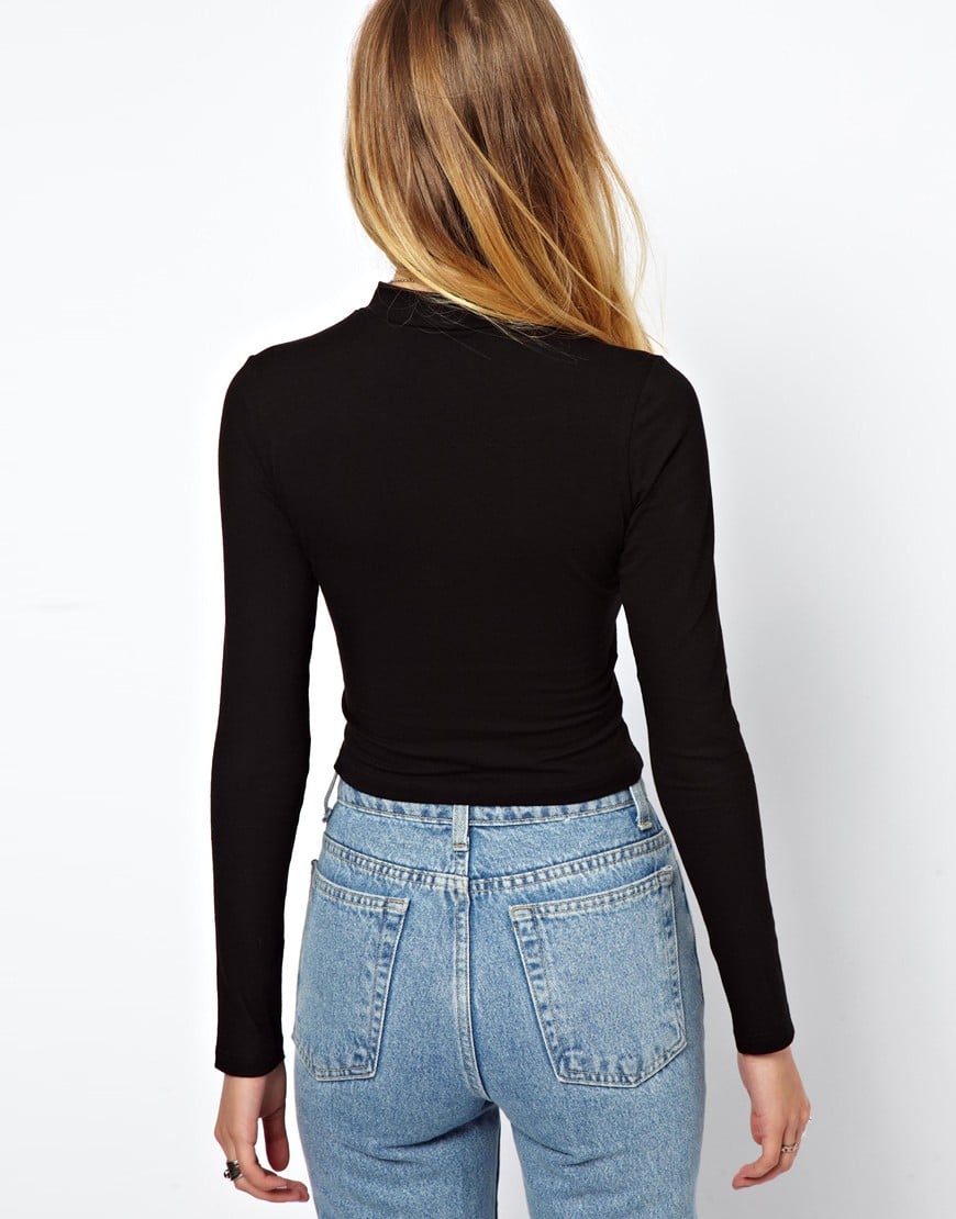 Lyst - Asos The Turtle Neck Crop Top With Long Sleeves in White