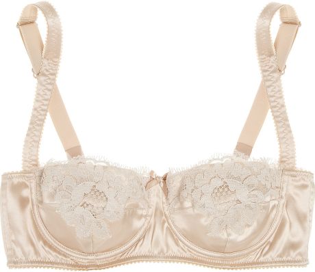 Dolce & Gabbana Lace-Trimmed Stretch-Silk Satin Balconette Bra in Beige ...