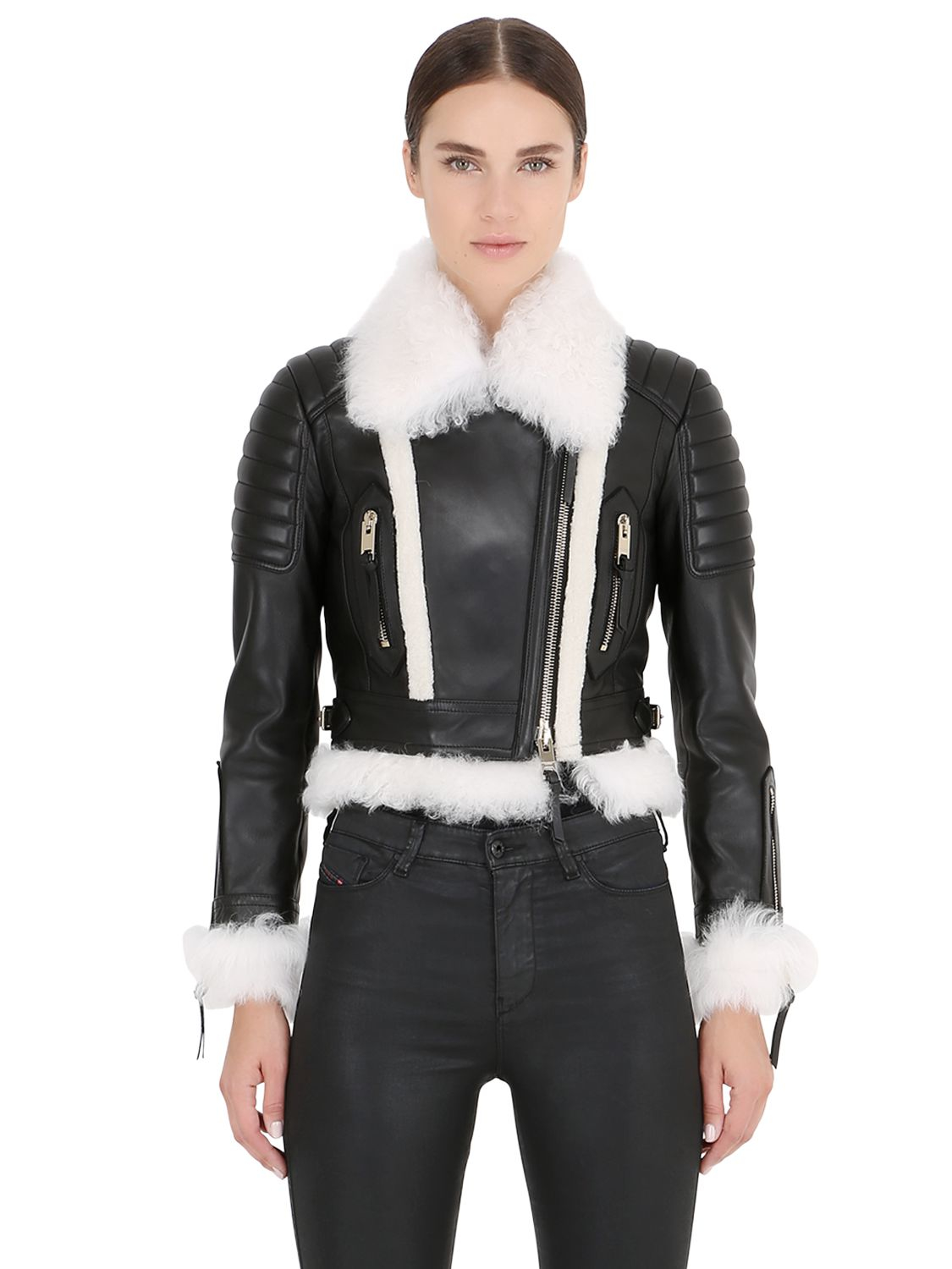 Burberry Prorsum Leather Biker Jacket With Contrast Lamb Shearling Gallery