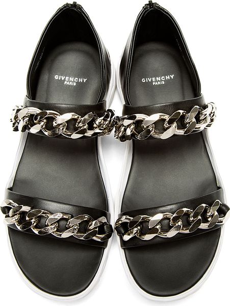 Givenchy Black Leather Chain Detail Sandals in Black for Men | Lyst