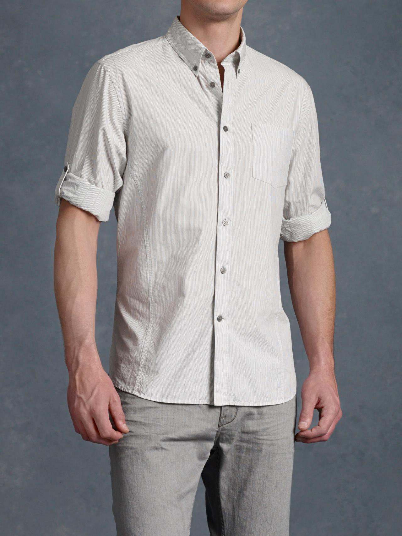 Lyst - John Varvatos Roll Up Sleeve Shirt in Gray for Men