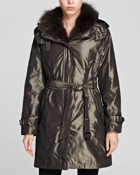 Grayse Fur Collar Metallic Trench Coat Bloomingdales Exclusive in Brown ...