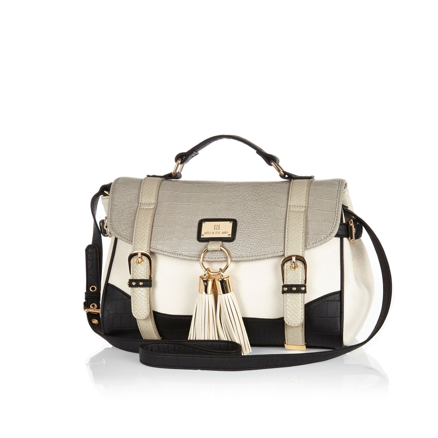 River Island Gray Grey Color Block Tassel Satchel Bag Lyst