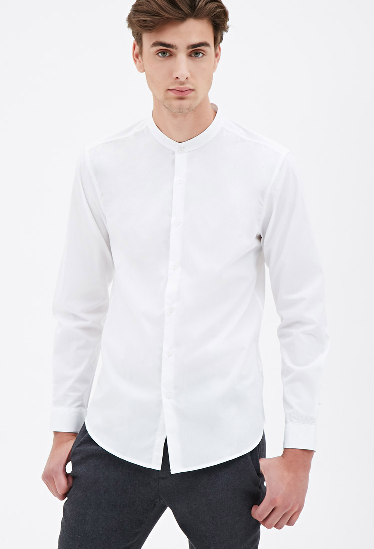 Forever 21 Mandarin Collar Shirt in White for Men | Lyst