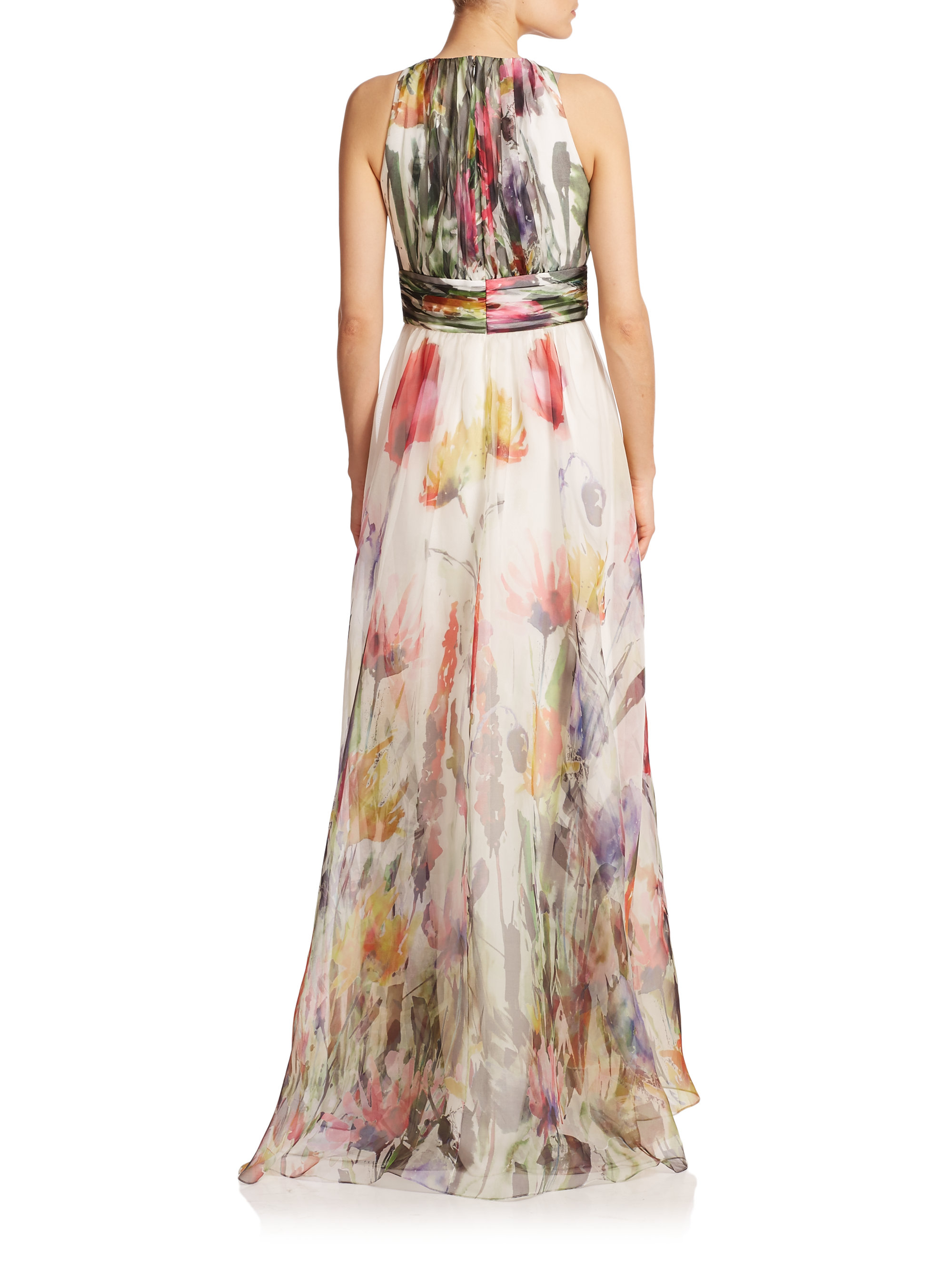 Lyst - Badgley Mischka Floral-print Silk Organza Gown in Pink