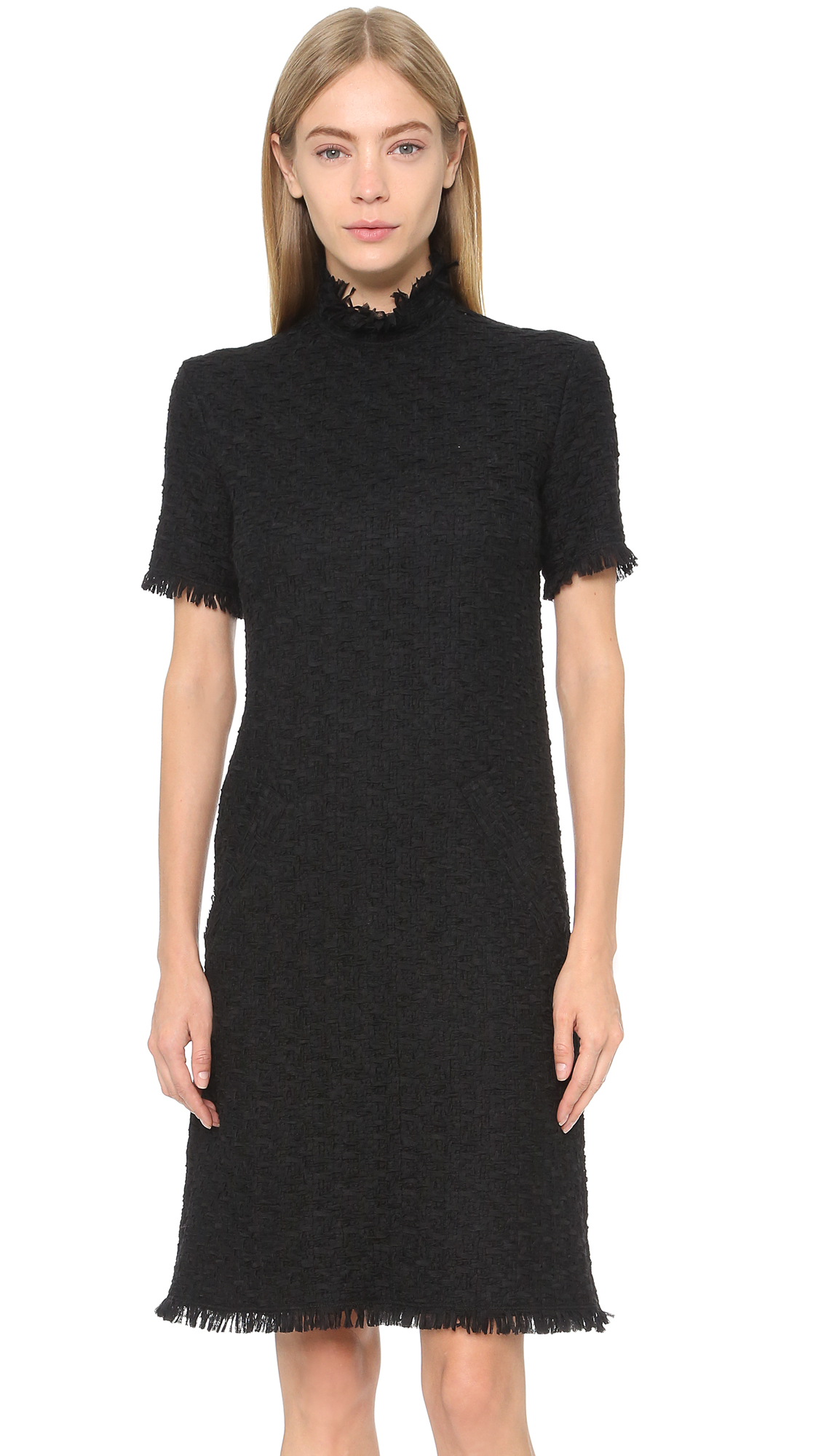 Lyst - Nina ricci Short Sleeve Tweed Dress - Noir in Black