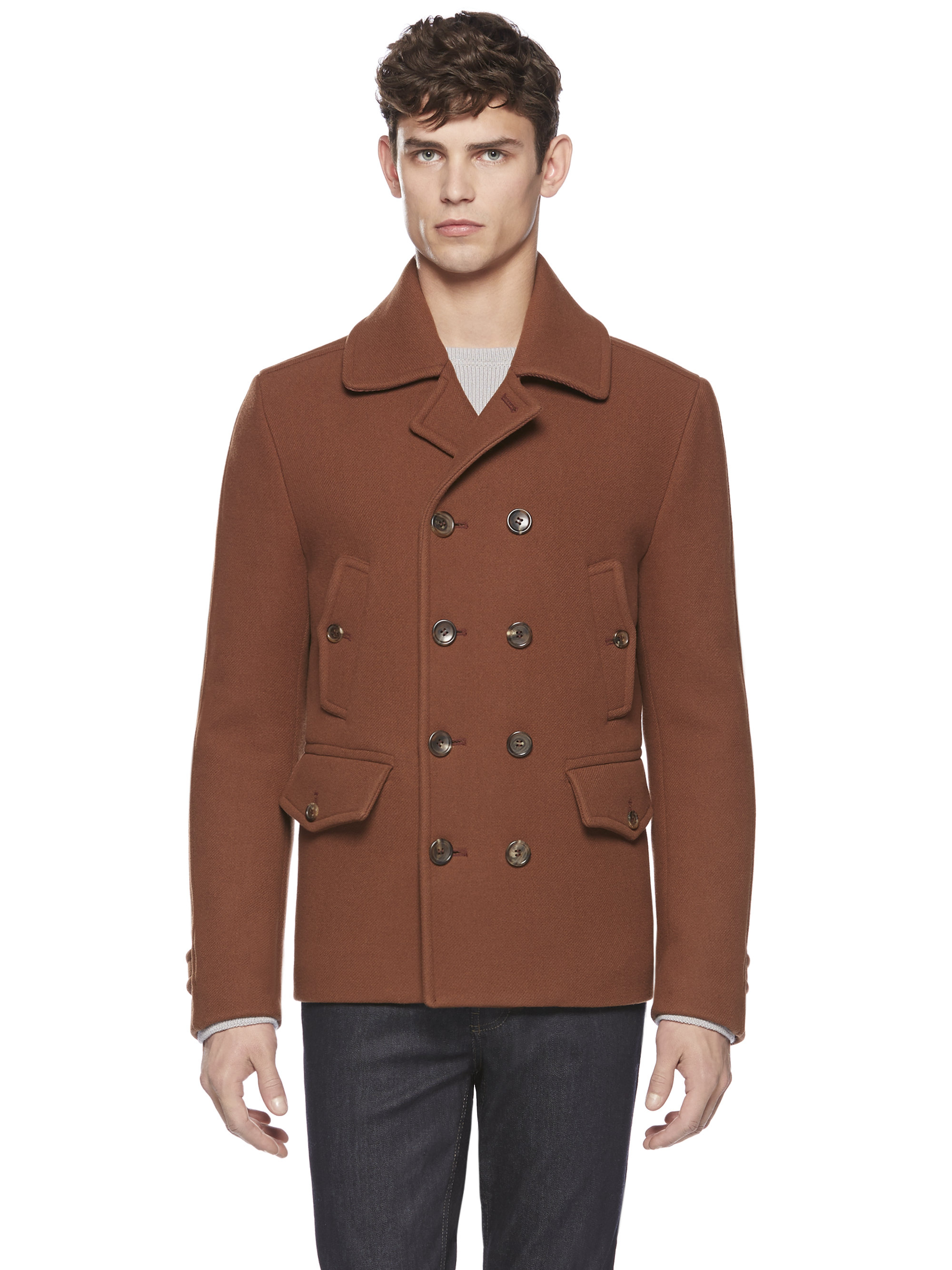 Lyst - Gucci Doublebreasted Wool Peacoat in Brown for Men