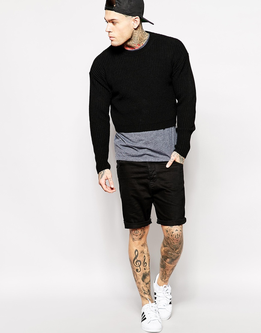 Asos Cropped Sweater  in Black for Men  Lyst