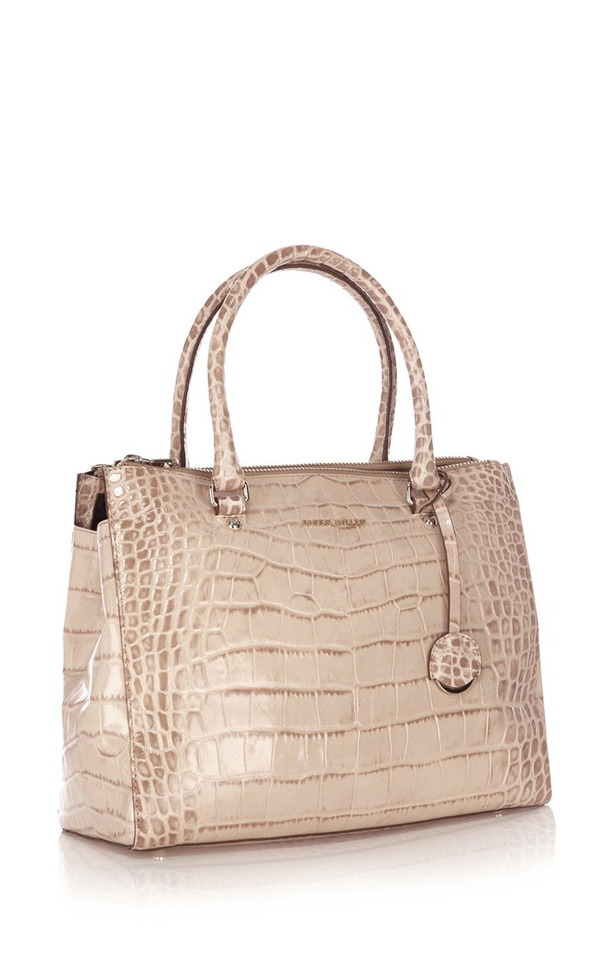 Lyst - Karen Millen Multi Zip Croc Big Bag in Natural