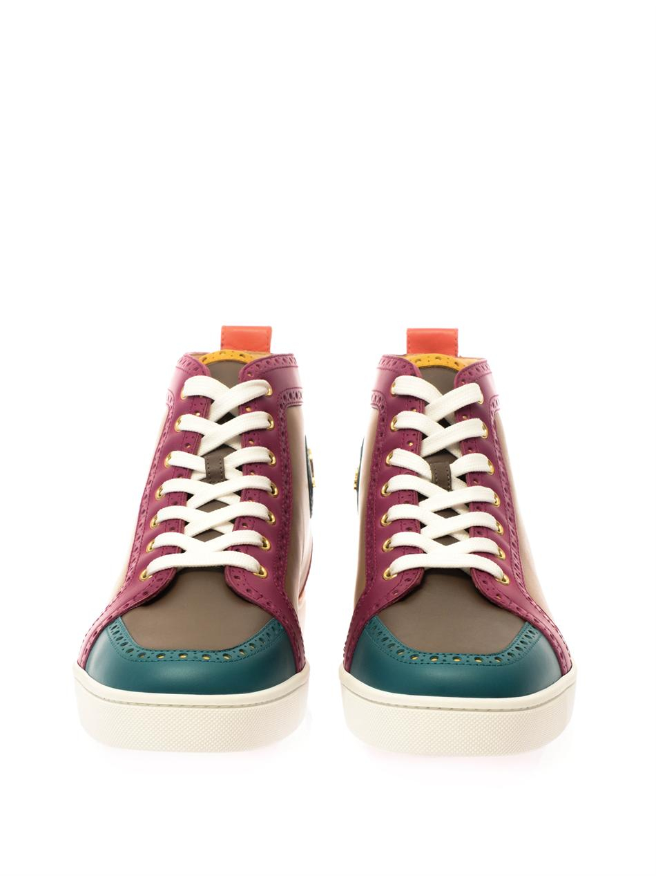Christian louboutin Fleuri Colour-Block High-Top Trainers in ...  
