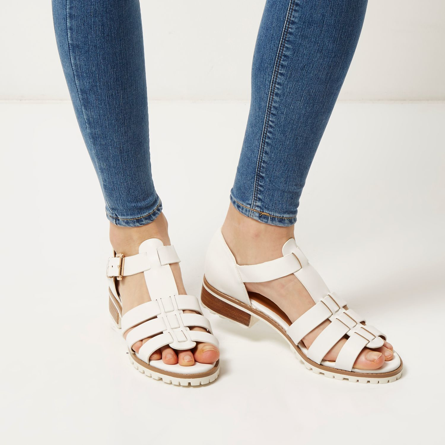 Lyst - River Island White Strappy Open Toe Geek Shoes in White