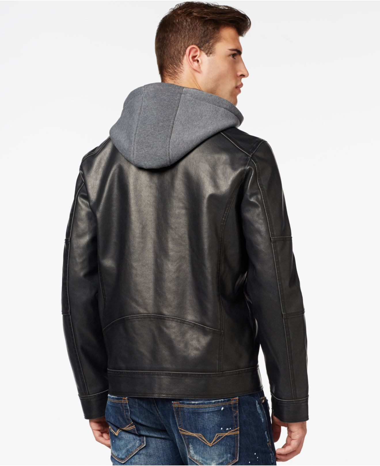 Guess Faux-leather Moto Jacket in Black for Men | Lyst