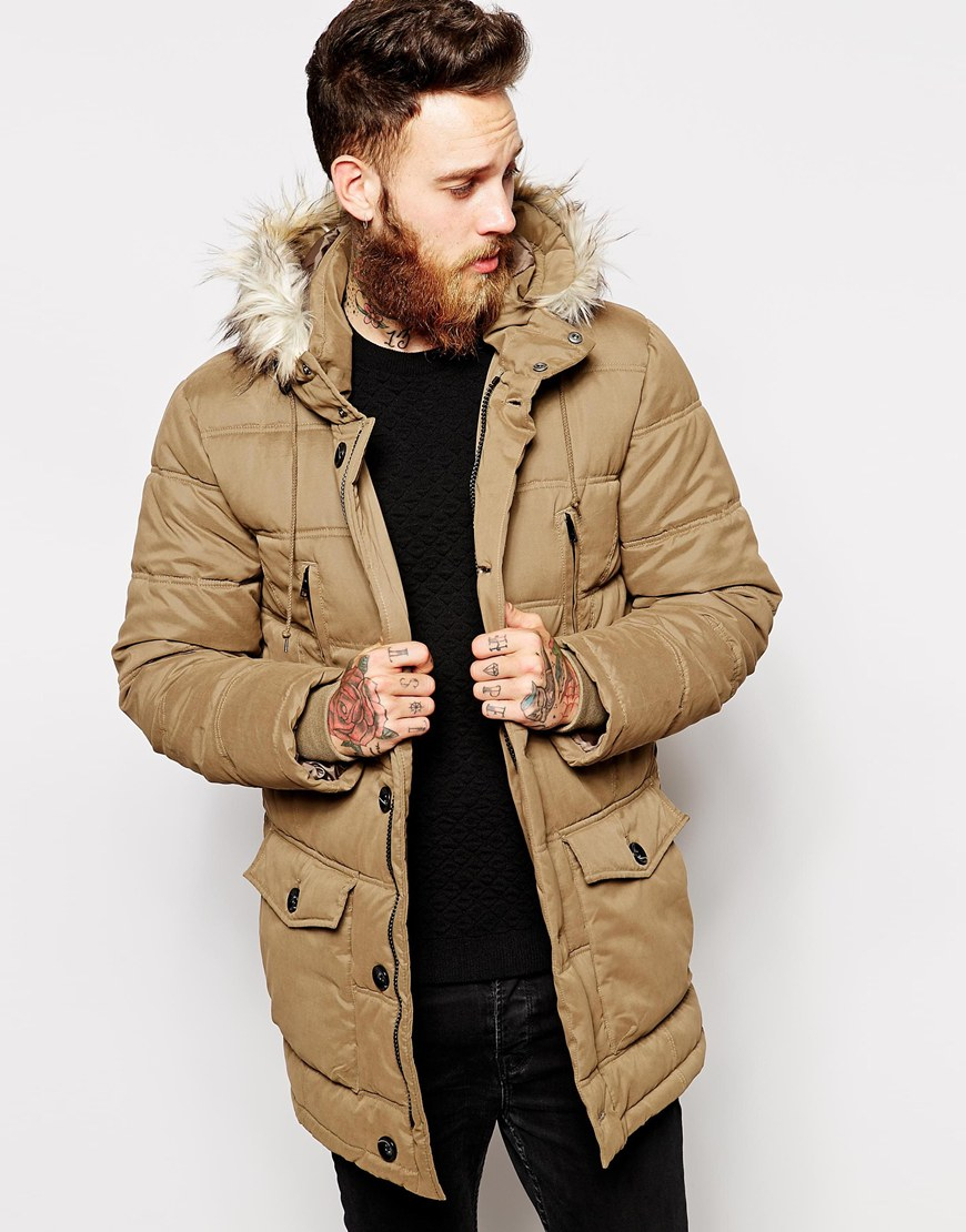 ASOS Quilted Parka Jacket  in Brown for Men  Lyst