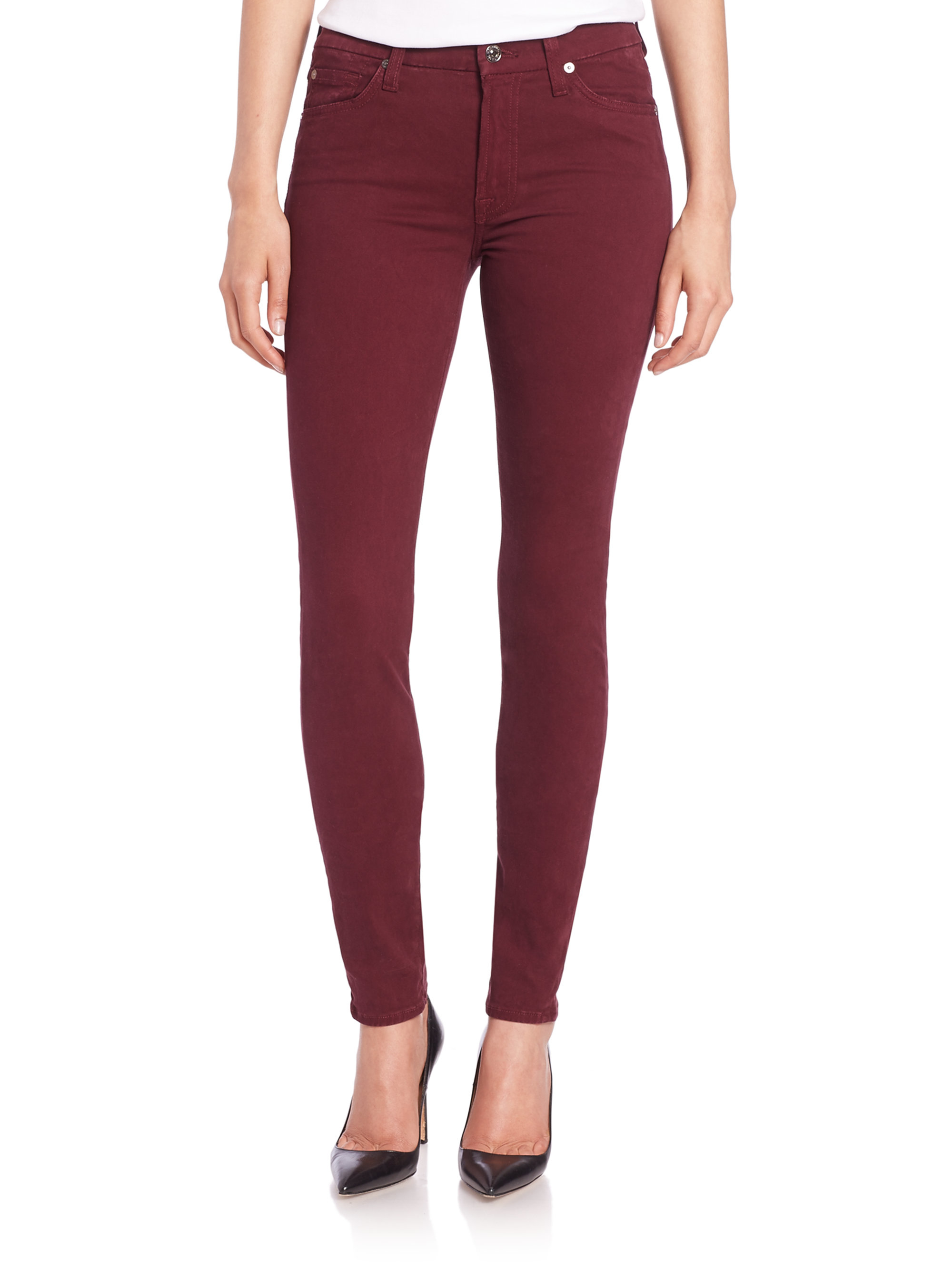 Lyst - 7 For All Mankind Mid-rise Skinny Brushed Sateen Jeans in Red
