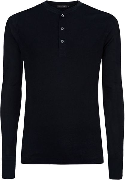 Ralph Lauren Black Label Long Sleeved Henley Polo T-shirt in Black for ...