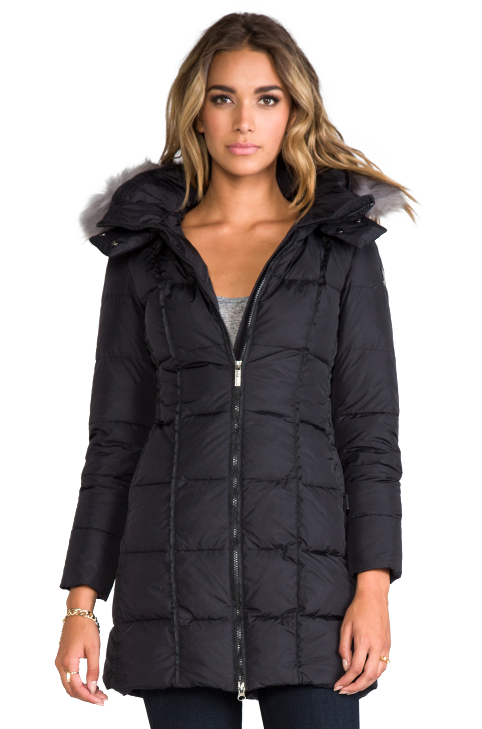 Add Down Coat with Hood and Fur in Black in Black - Lyst