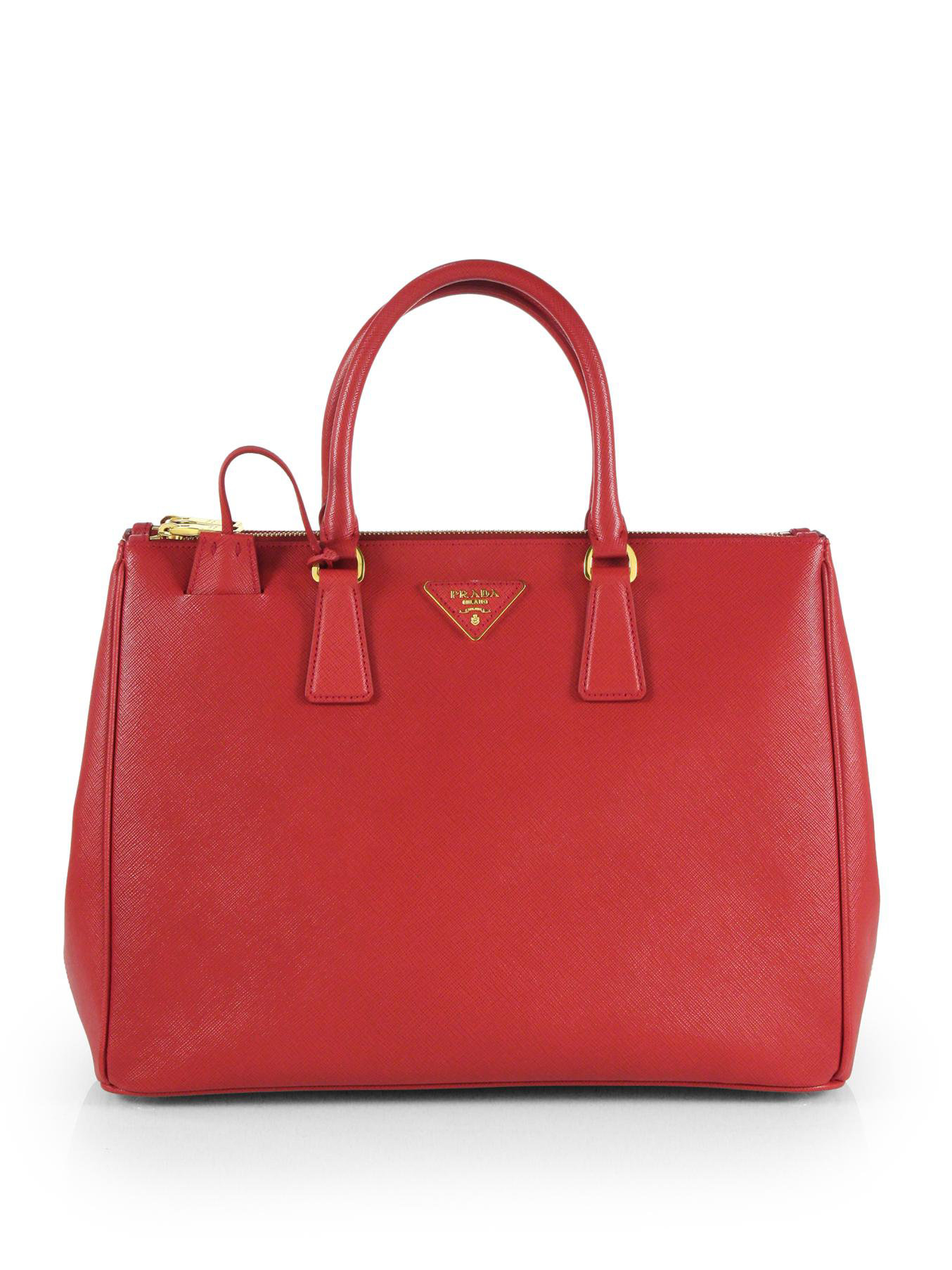 Prada Saffiano Lux Large Double-zip Tote in Red | Lyst