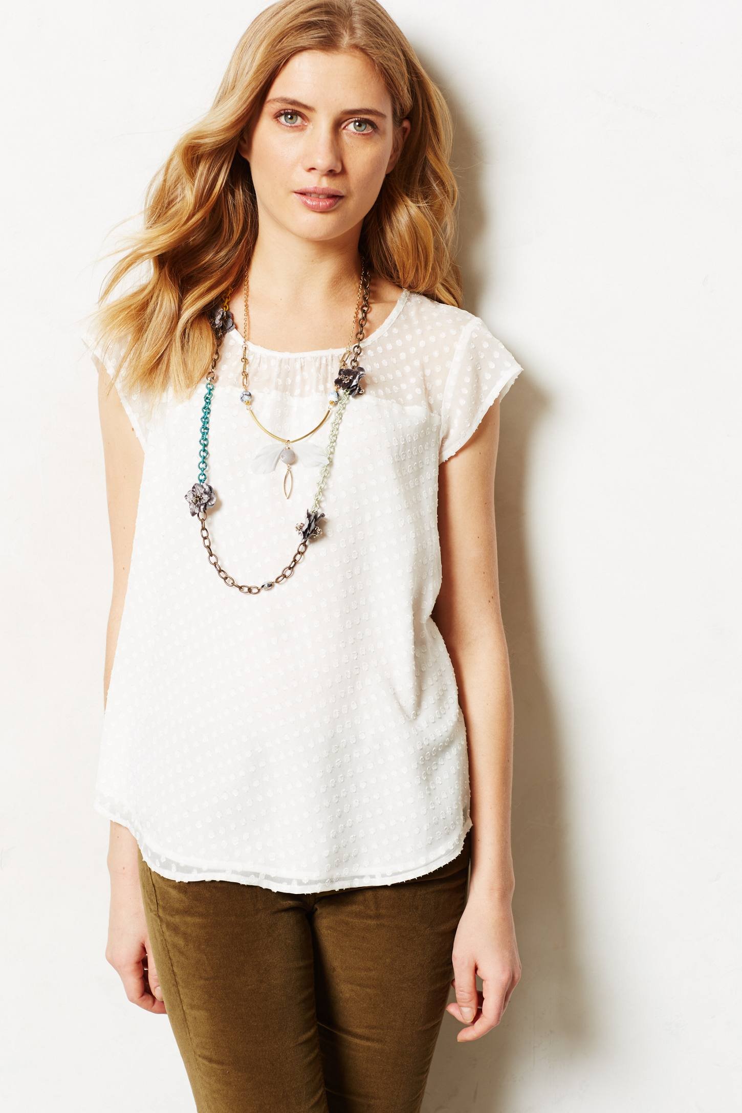 Lyst - Meadow rue Shimmered Clipped Dot Blouse in White