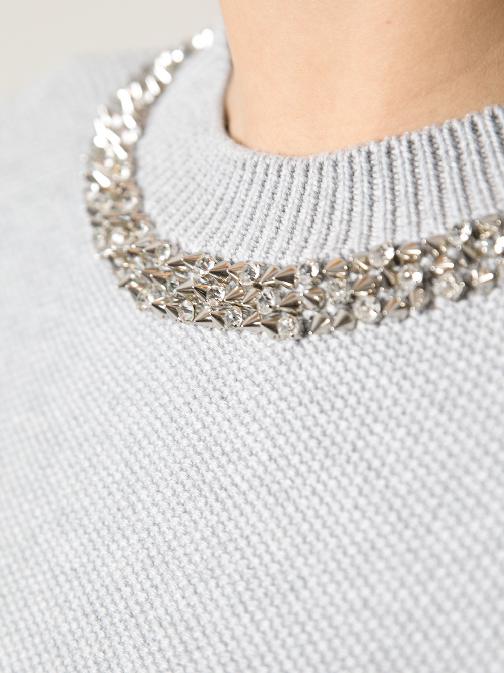 Lyst Pinko Crystal Embellished Neckline Sweater in Gray