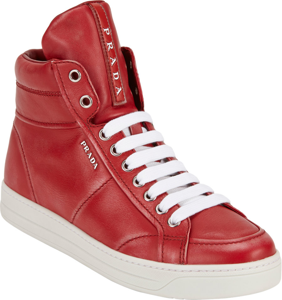 Prada Linea Rossa Hiddenwedge Hightop Sneakers in Red for Men | Lyst